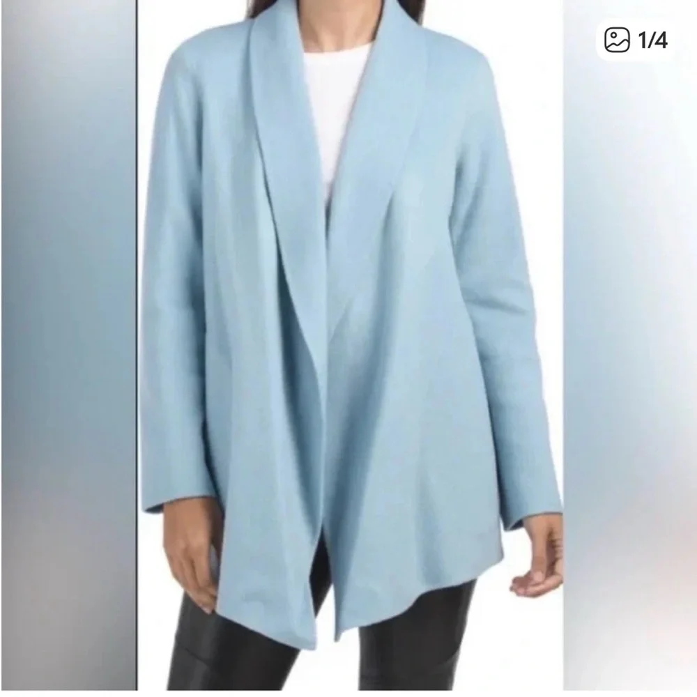 Theory Sileena Wool Cashmere Shawl Collar Coat Paradise Blue S Minimalist Chix
